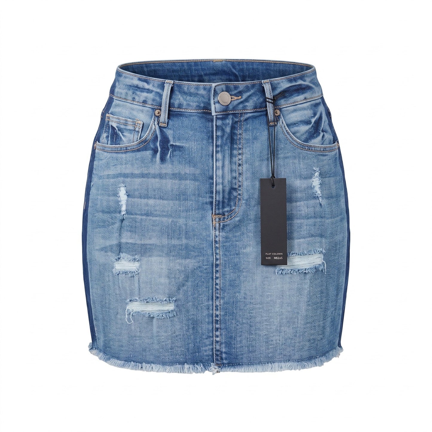 Black Label Cest Toi Distressed Denim Mini Skirt Two Tone Raw Hem Blue MS245 M