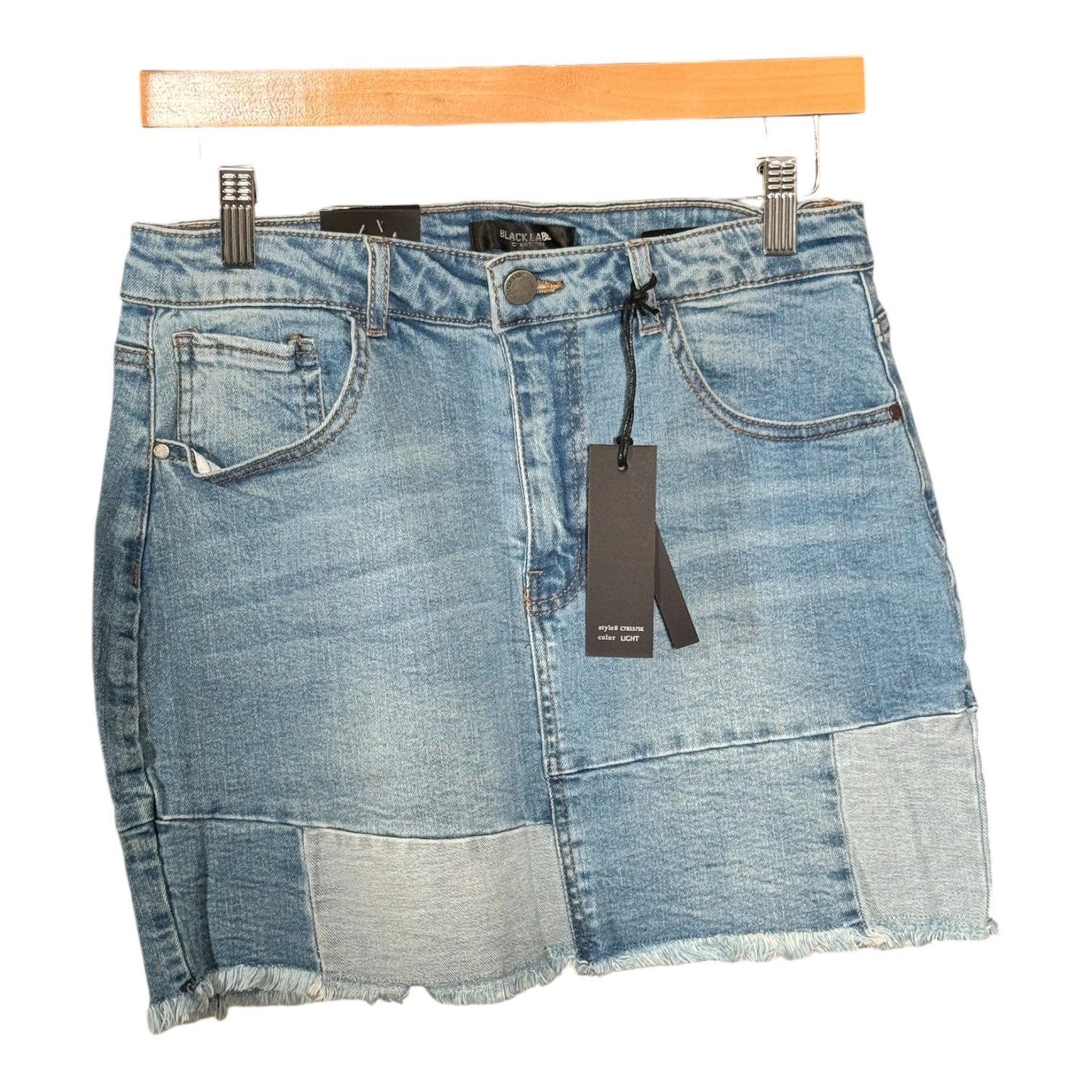 Black Label Cest Toi Patchwork Denim Mini Skirt Light Wash Frayed Hem CTB2375K L