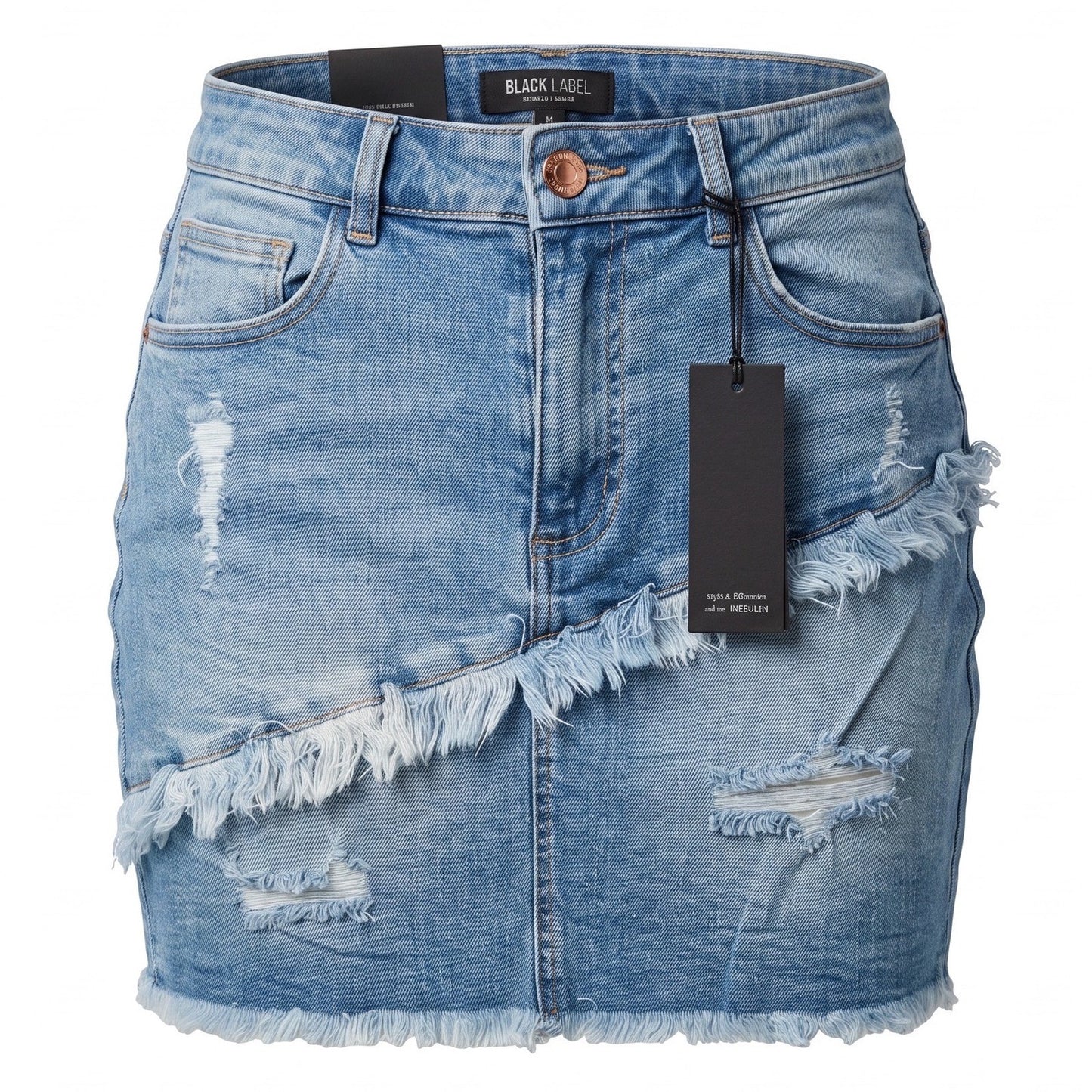 Black Label C'est Toi Womens Distressed Denim Mini Skirt Light Wash Frayed Hem M