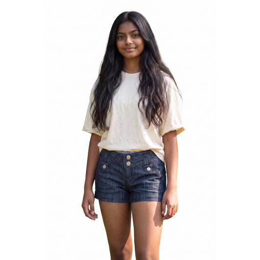Boom Jeans Dark Wash Denim Shorts Herringbone Pattern Multi Button Cuffed Blue 9