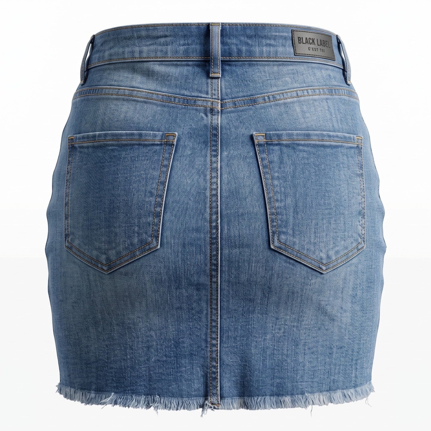 Black Label C'est Toi Womens Distressed Denim Mini Skirt Light Wash Frayed Hem M