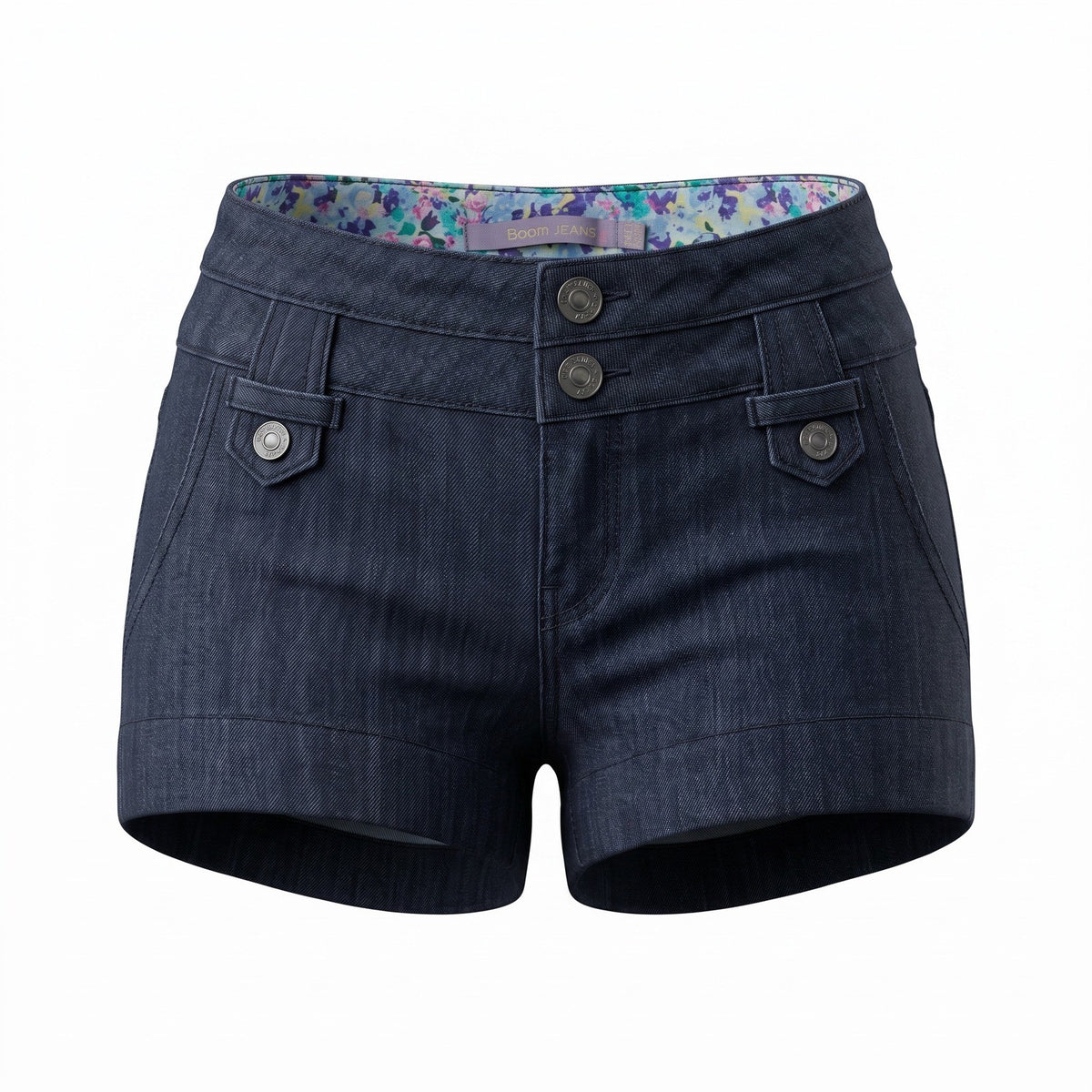 Boom Jeans Dark Wash Denim Shorts Herringbone Pattern Multi Button Cuffed Blue 9