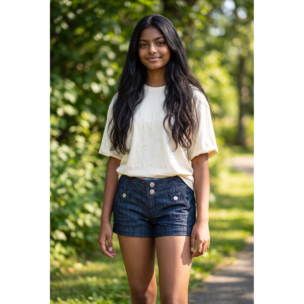 Boom Jeans Dark Wash Denim Shorts Herringbone Pattern Multi Button Cuffed Blue 5
