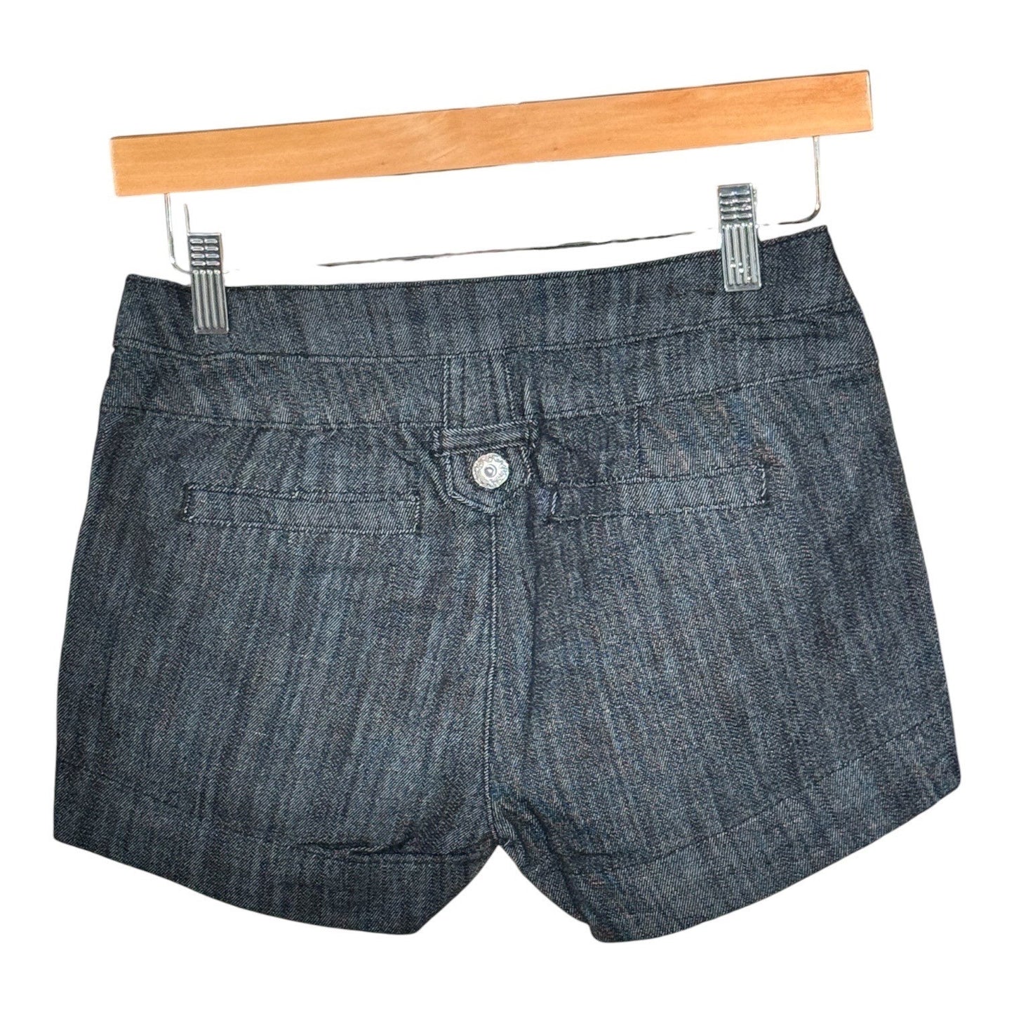 Boom Jeans Dark Wash Denim Shorts Herringbone Pattern Multi Button Cuffed Blue 5