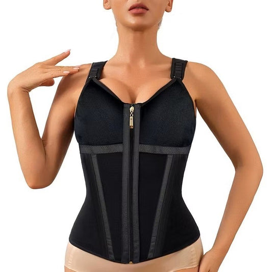 Luxeren MSRP $139 -Black Corset Waist Trainer Front Zip Compression Shaper Top M