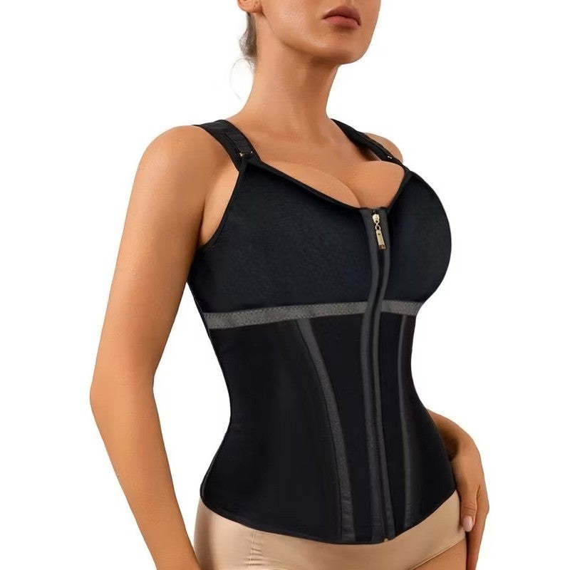 Luxeren MSRP $139 -Black Corset Waist Trainer Front Zip Compression Shaper Top M