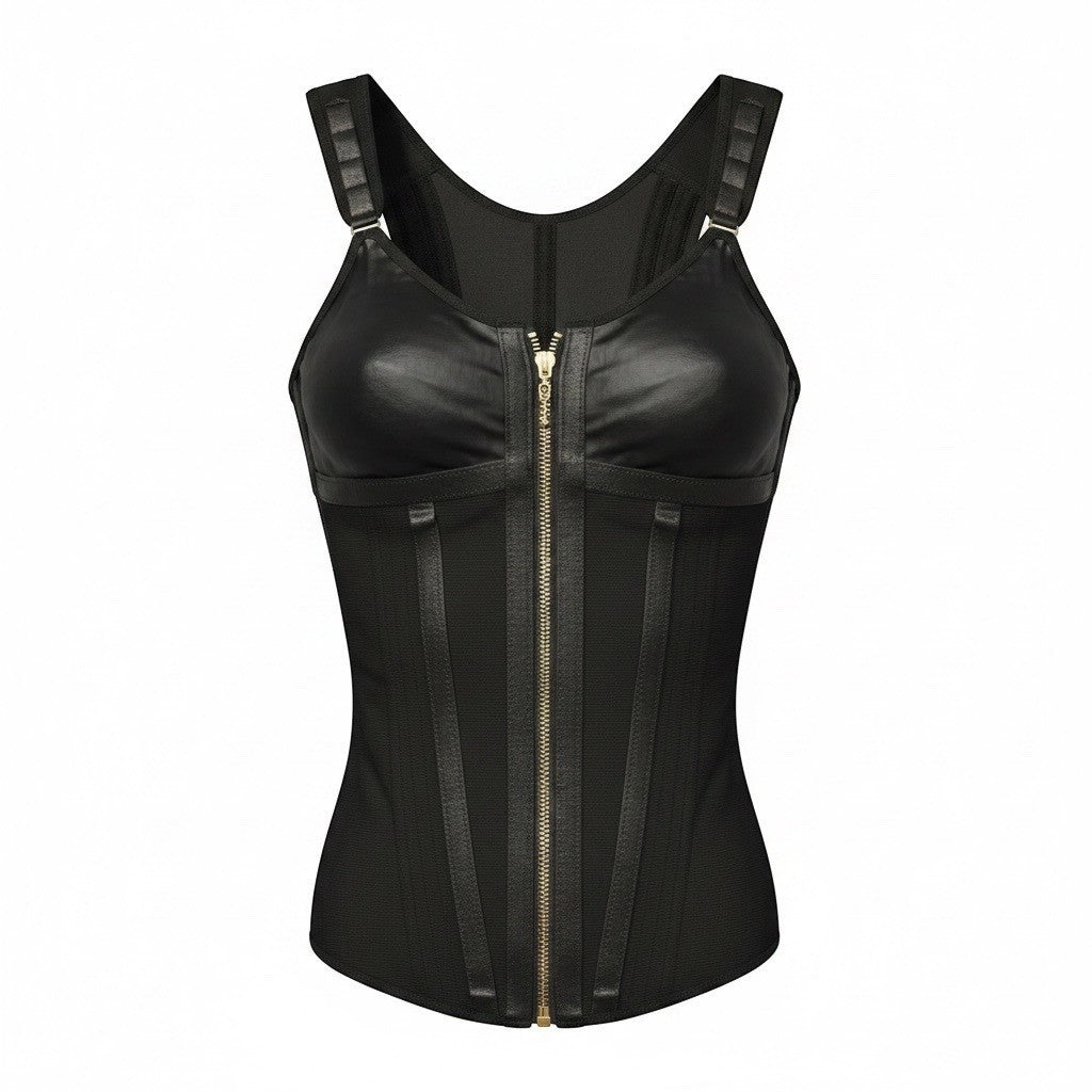 Luxeren MSRP $139 -Black Corset Waist Trainer Front Zip Compression Shaper Top M