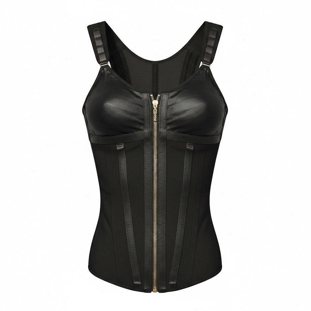 Womens Black Waist Trainer Vest High Compression Zipper Front Body Shaper Tank