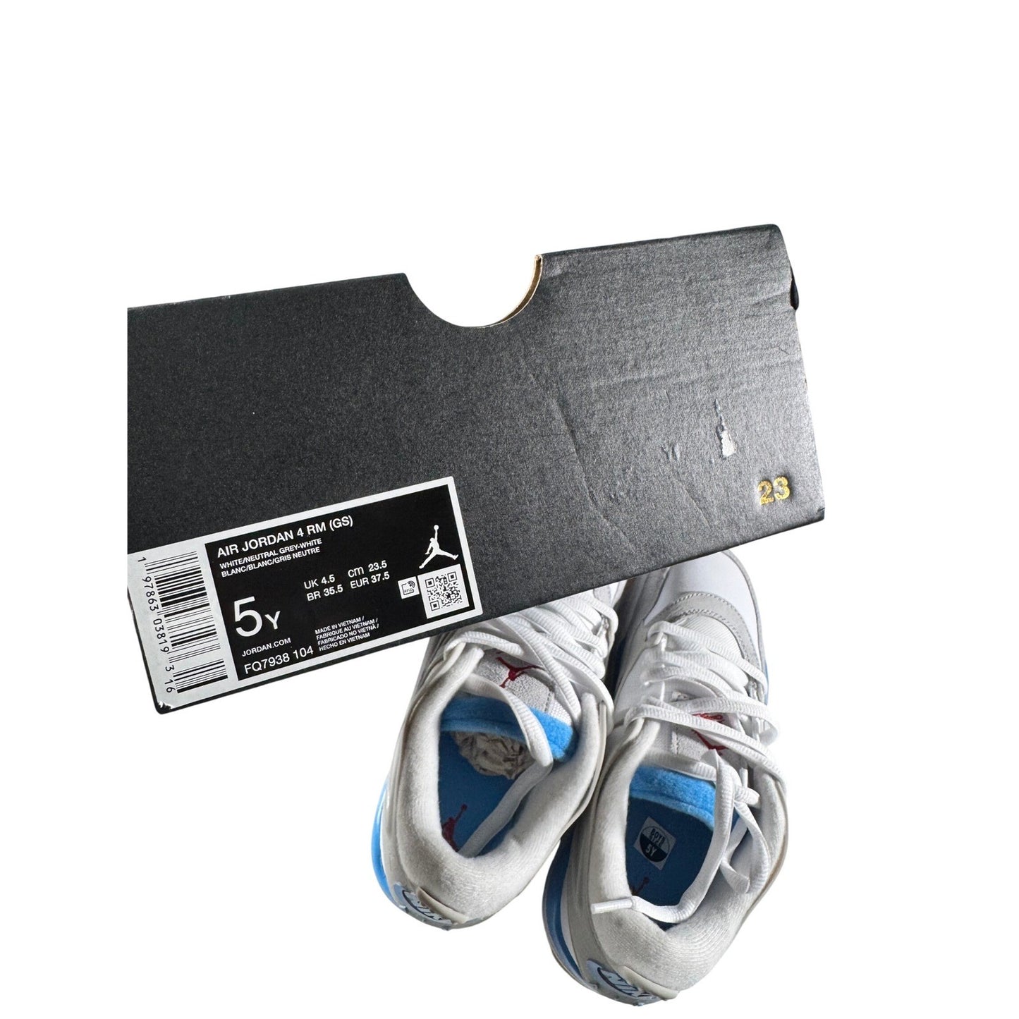 Air Jordan 4 RM GS White Neutral Grey Blue FQ7938-104 Boys Size 5Y
