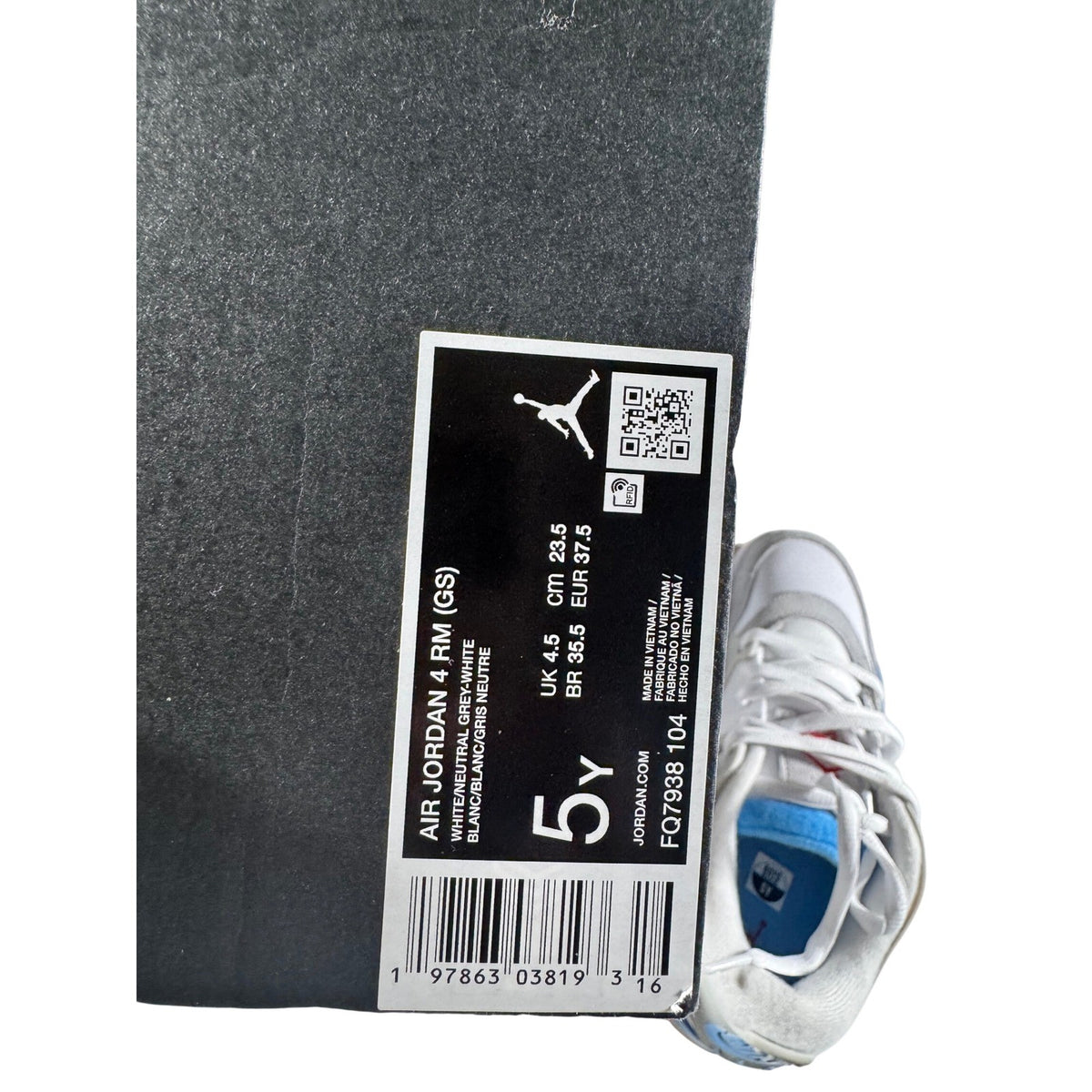 Air Jordan 4 RM GS White Neutral Grey Blue FQ7938-104 Boys Size 5Y