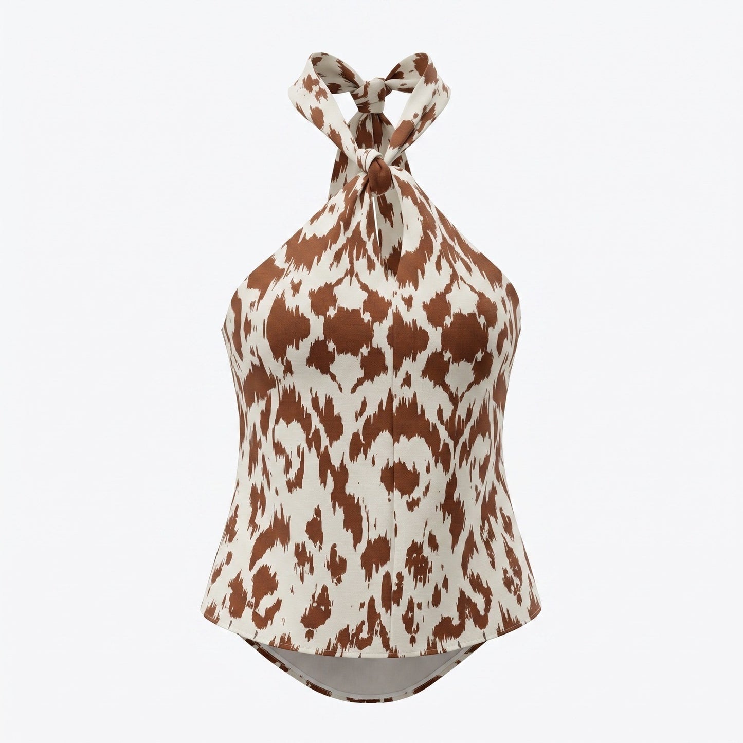 Vince Camuto  MSRP $59 Brown Ikat Animal Print Halter Neck Sleeveless Blouse M
