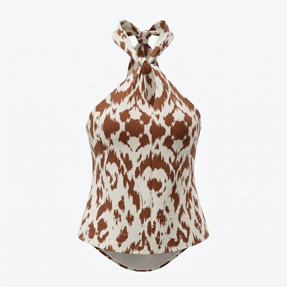 Vince Camuto  MSRP $59 Brown Ikat Animal Print Halter Neck Sleeveless Blouse L