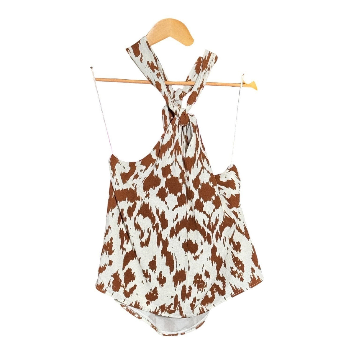 Vince Camuto  MSRP $59 Brown Ikat Animal Print Halter Neck Sleeveless Blouse M