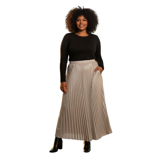 DKNY MSRP $99 - Metallic Pleated Maxi Skirt Champagne Gold Side Pockets XS