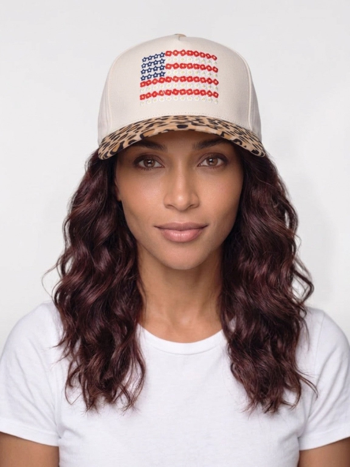 One Size - Zenana Hat USA Flag Beige/Leopard