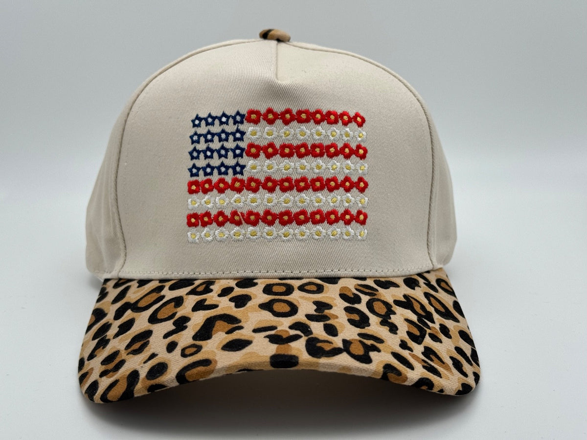 One Size - Zenana Hat USA Flag Beige/Leopard