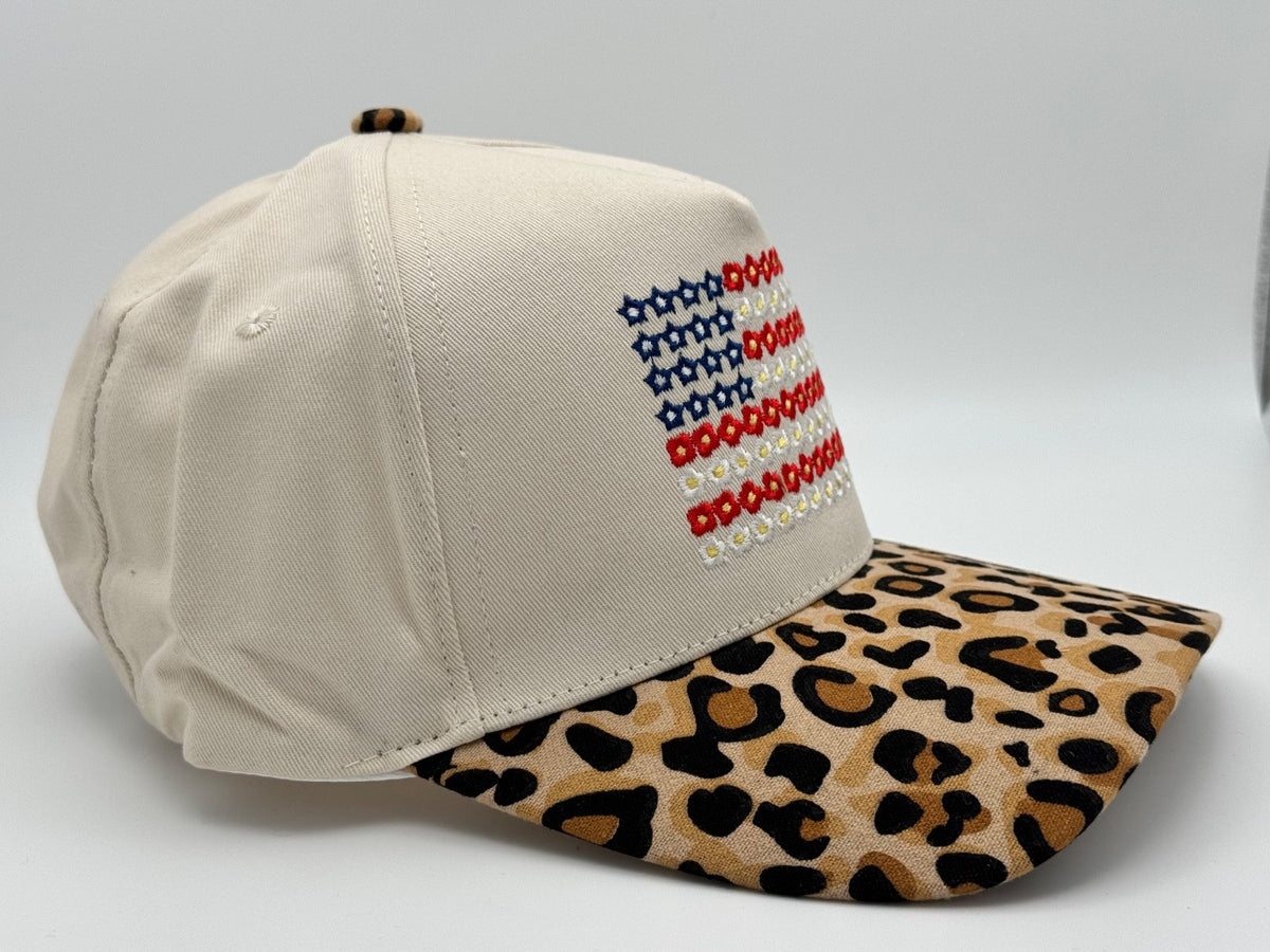 One Size - Zenana Hat USA Flag Beige/Leopard