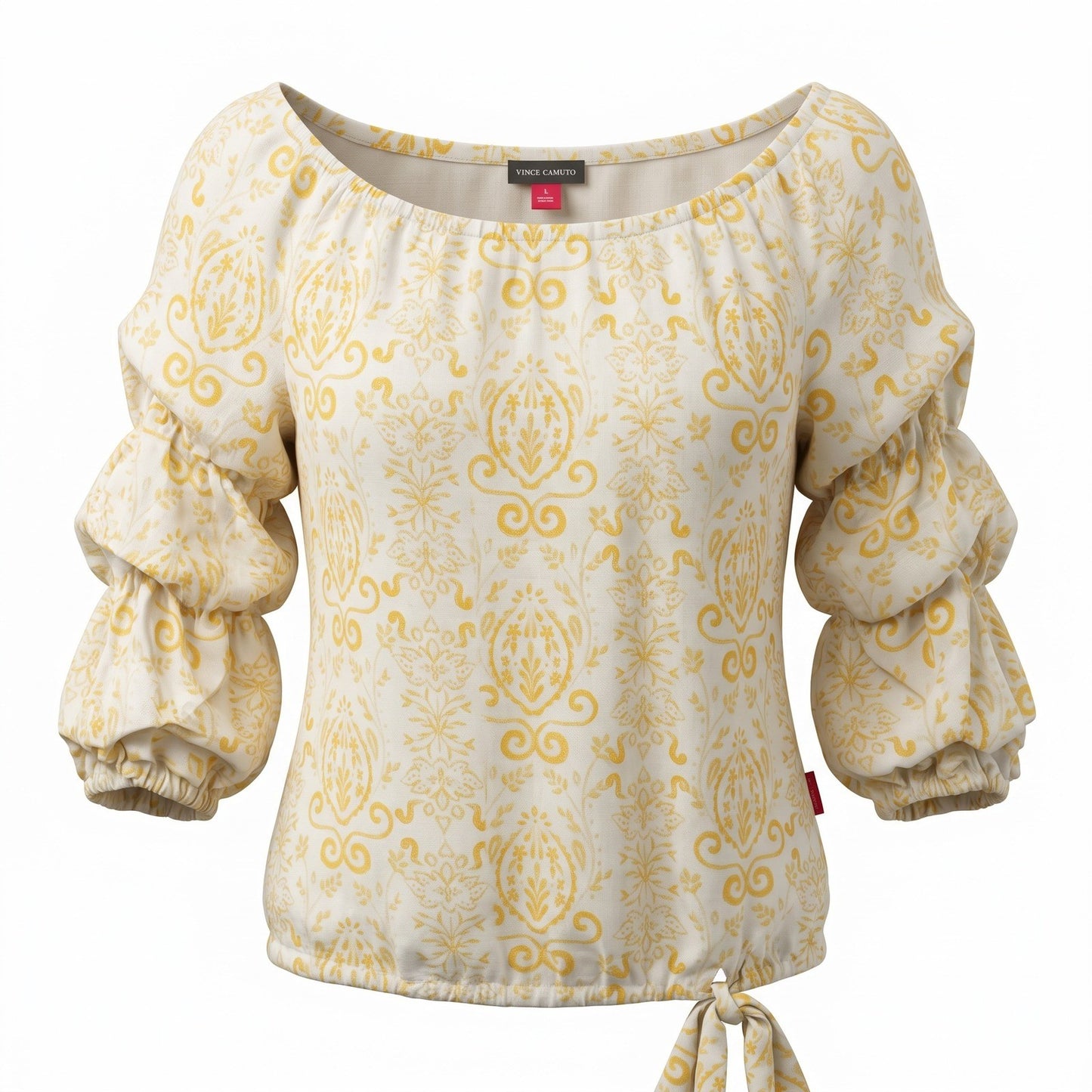 Vince Camuto MSRP $89 - Damask Off Shoulder Ruffle Sleeve Side Tie Blouse L