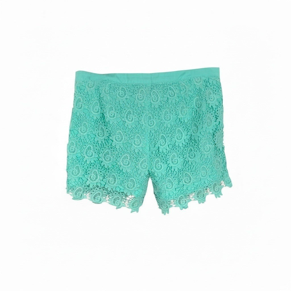 Catch My I Teal Green Floral Guipure Lace Scalloped Hem Shorts Womens Size 7