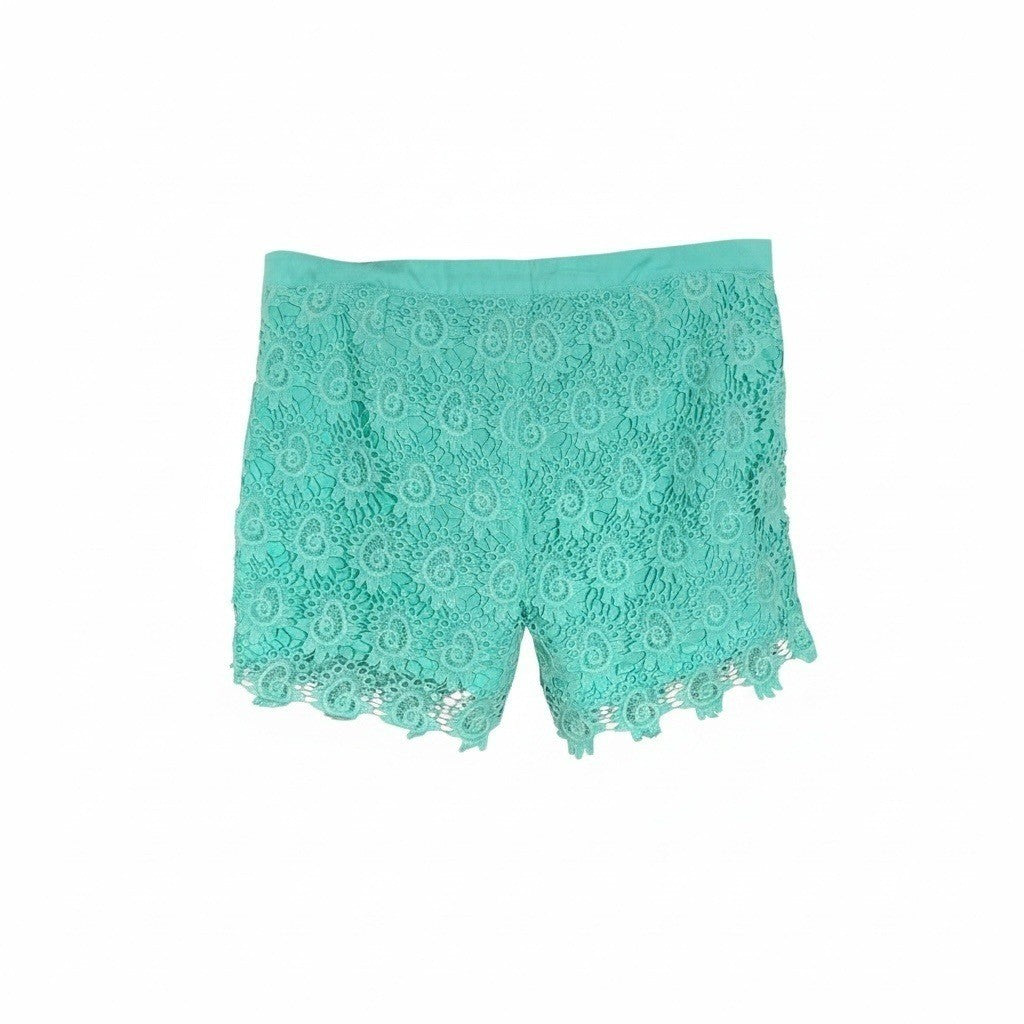 Catch My I Teal Green Floral Guipure Lace Scalloped Hem Shorts Womens Size 7