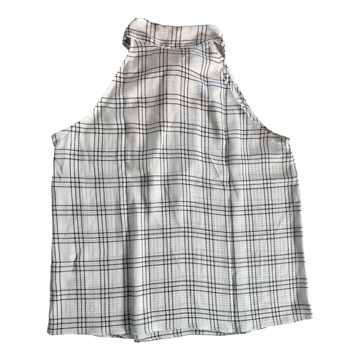 Calvin Klein MSRP $69 - Women White Black Plaid Halter Tie Neck Bow Blouse Top M