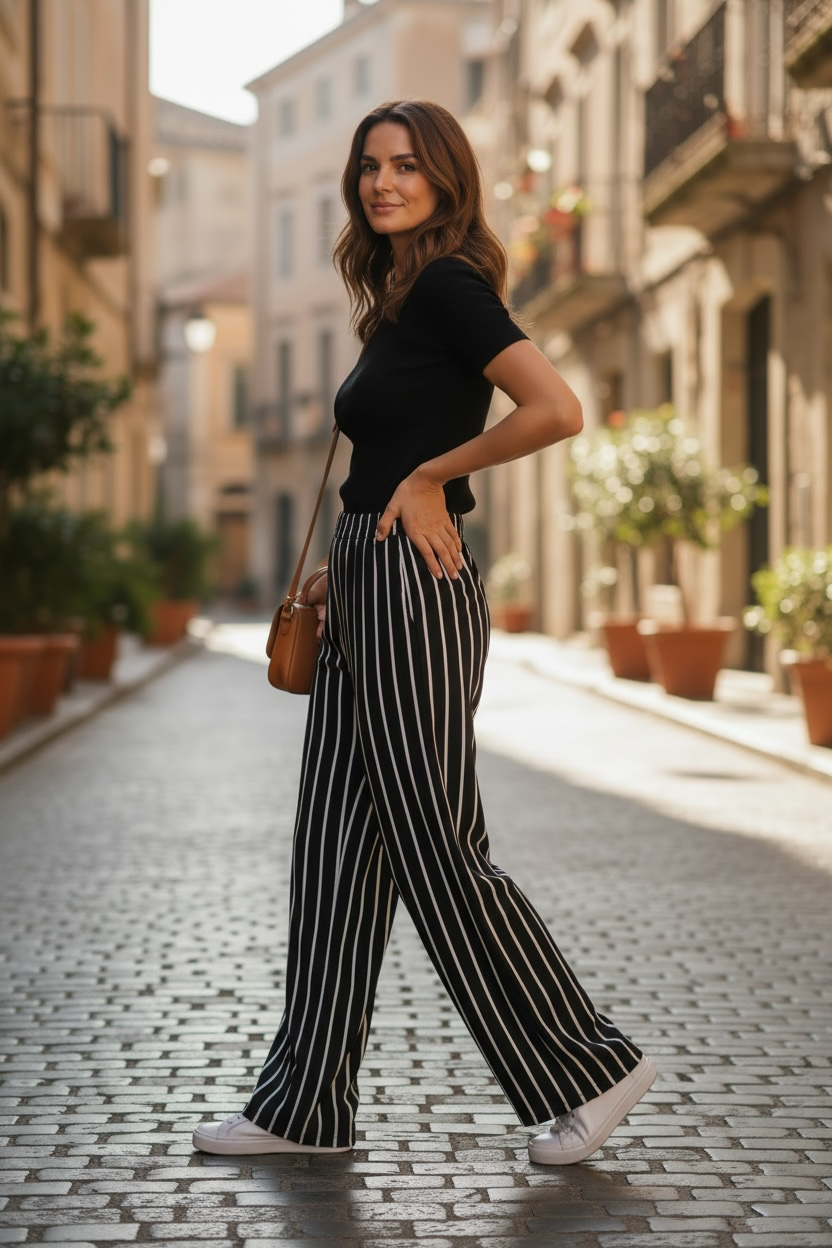 Size L - Boom Boom Loose Pants Black & White Stripe