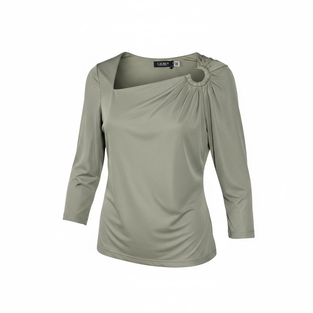 Women's Lauren Ralph Lauren Stretch Jersey Asymmetric Blouse - Size S, Sage Green, MSRP $125