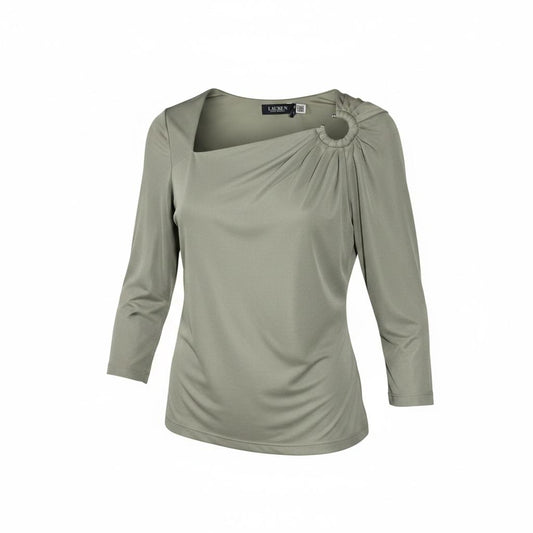 Women's Lauren Ralph Lauren Stretch Jersey Asymmetric Blouse - Size S, Sage Green, MSRP $125
