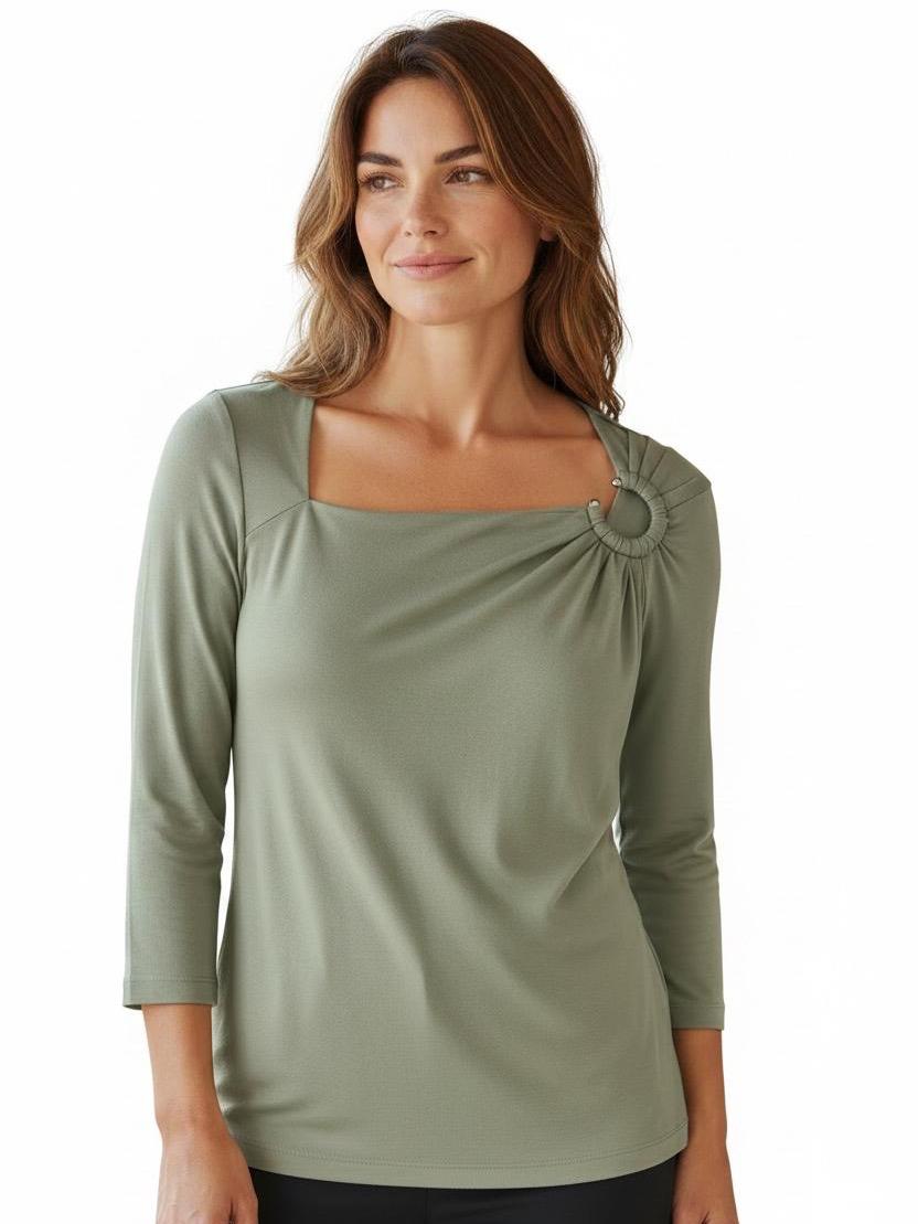 Women's Lauren Ralph Lauren Stretch Jersey Asymmetric Blouse - Size S, Sage Green, MSRP $125