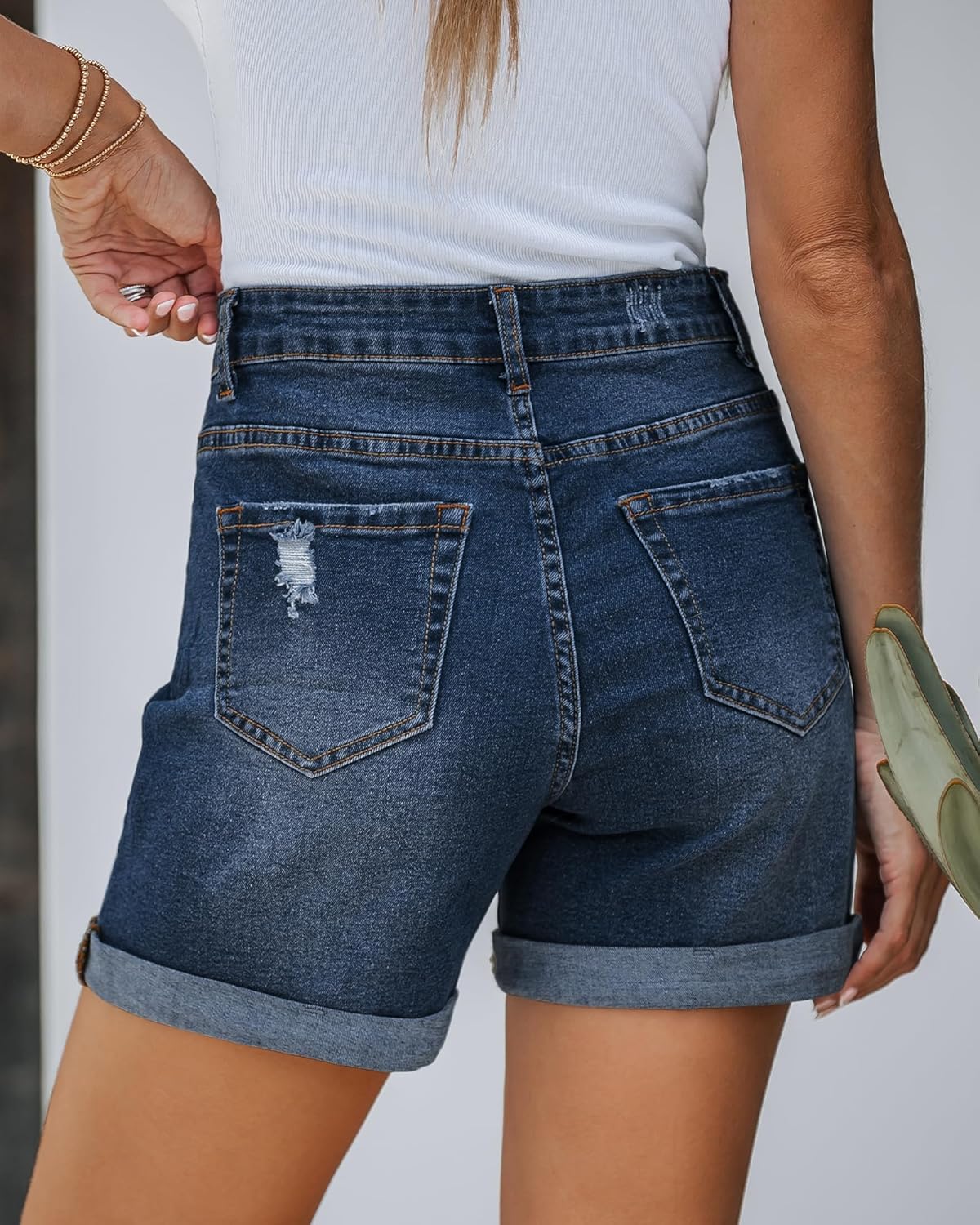 LookbookStore Jean Shorts Womens Stretchy High Waisted Ripped Denim Shorts with Pockets Trendy Distressed Cut Off Shorts