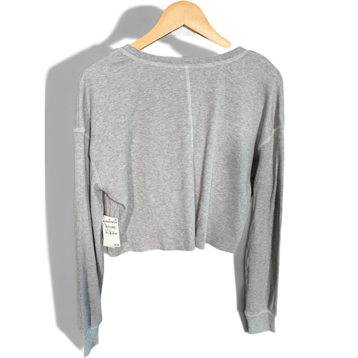 BP Nordstrom Womens Grey Waffle Knit Notched V-Neck Cropped Thermal Top M