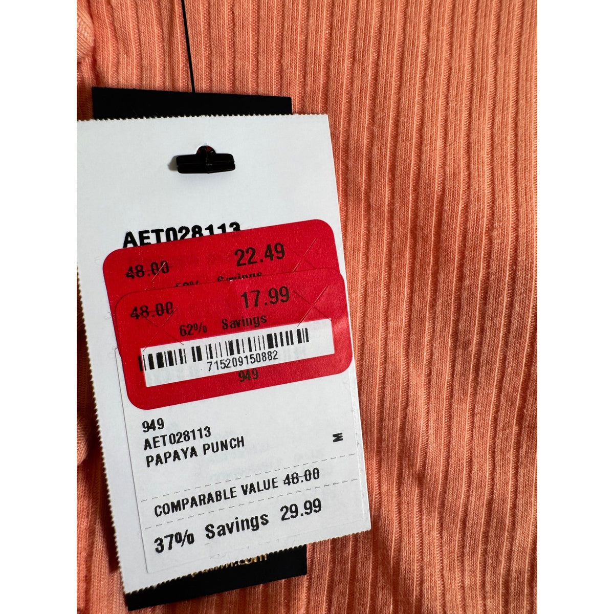 AFRM Papaya Punch Ribbed Cropped Cardigan V-Neck Long Sleeve Top AET028113 M