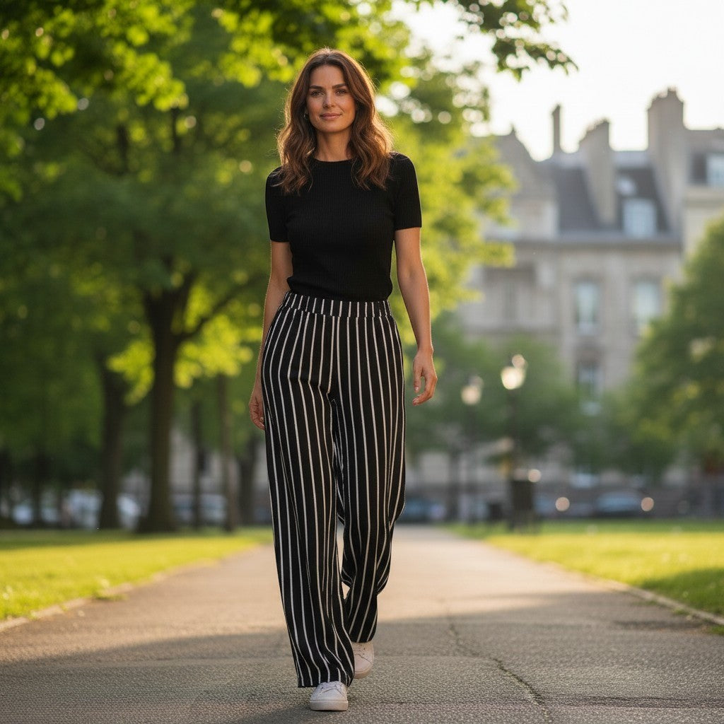 Size L - Boom Boom Loose Pants Black & White Stripe