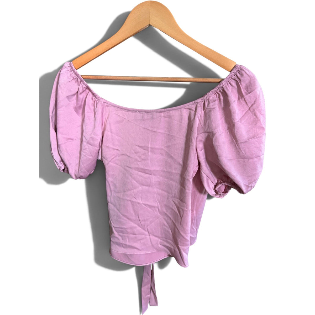 WAYF Womens Pink Puff Sleeve Tie Front Wrap Top Blouse XS