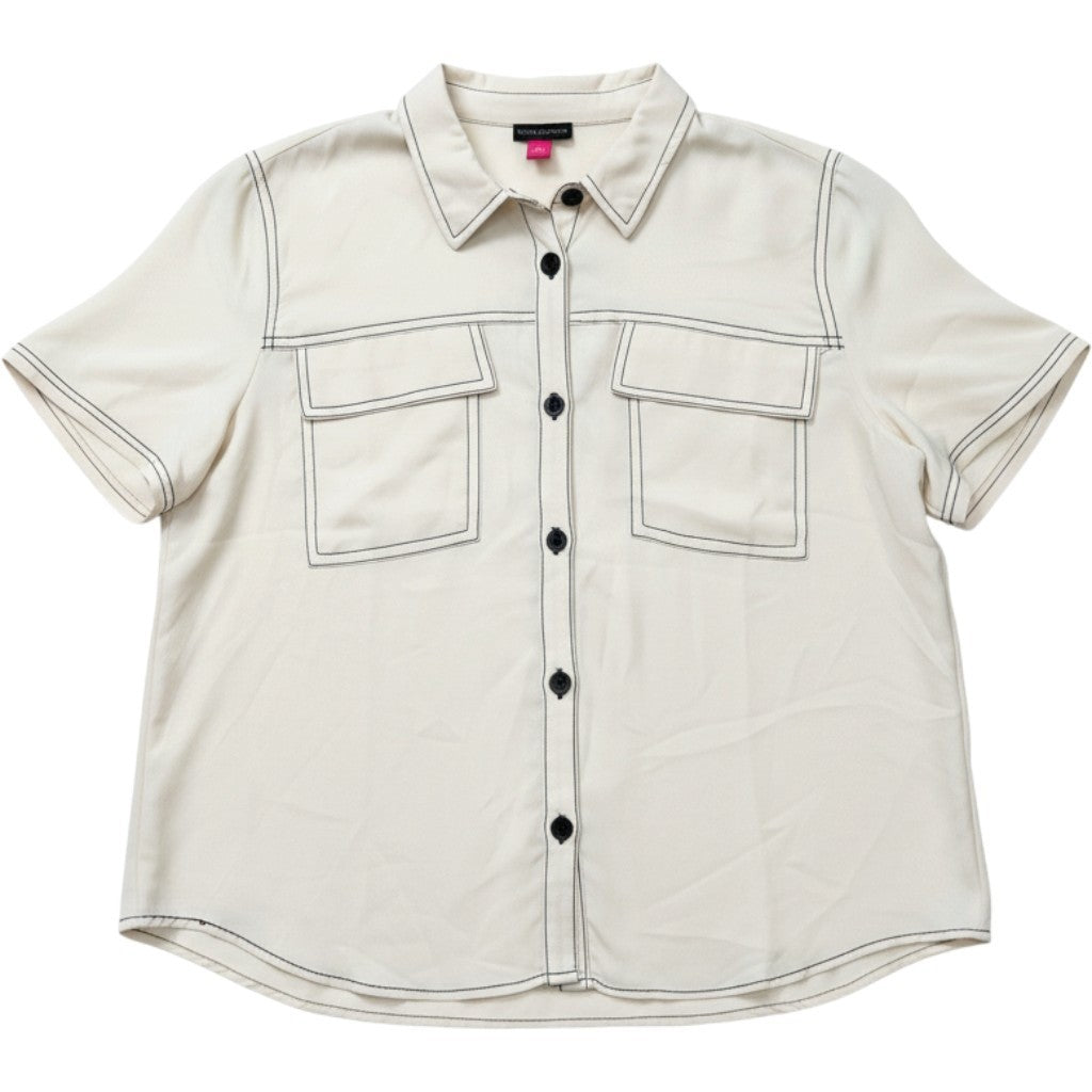 Vince Camuto Charmed Chic Shirt Soft Cream Contrast Stitch Utility Top XL NEW