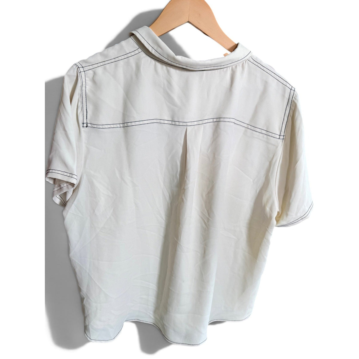 Vince Camuto Charmed Chic Shirt Soft Cream Contrast Stitch Utility Top XL NEW