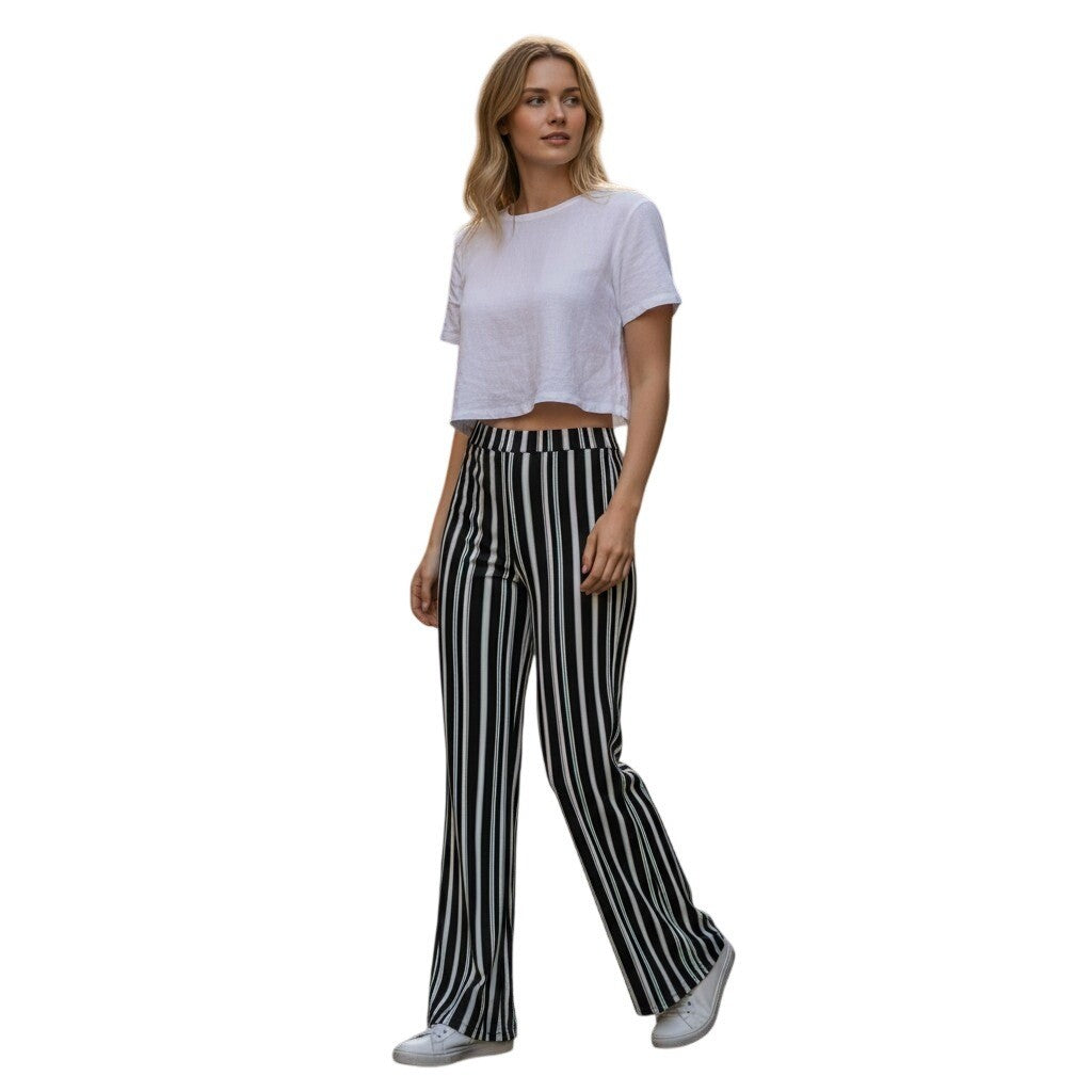 Fashion Nova Island Girls Loose Pants Black & White Stripe