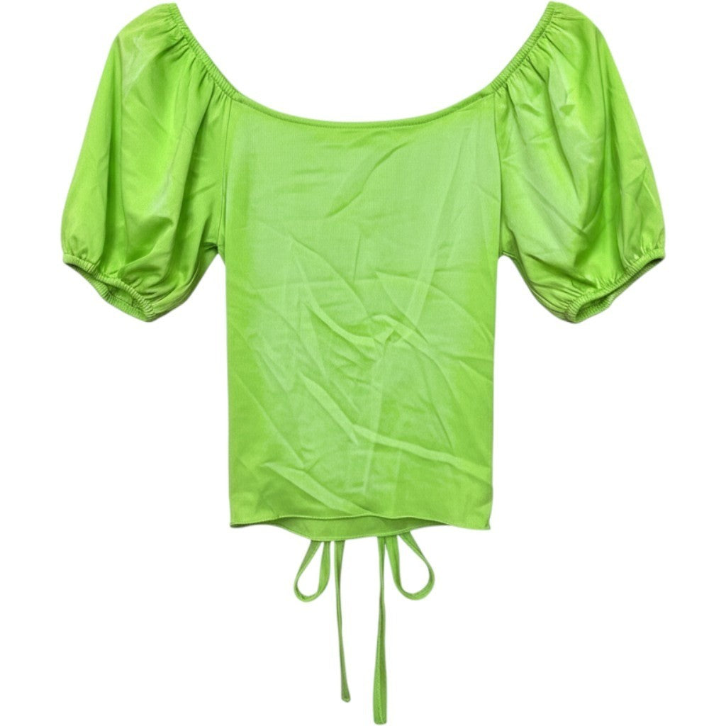 WAYF Women Lime Green Tie Front Puff Sleeve Crop Top Size Medium NEW