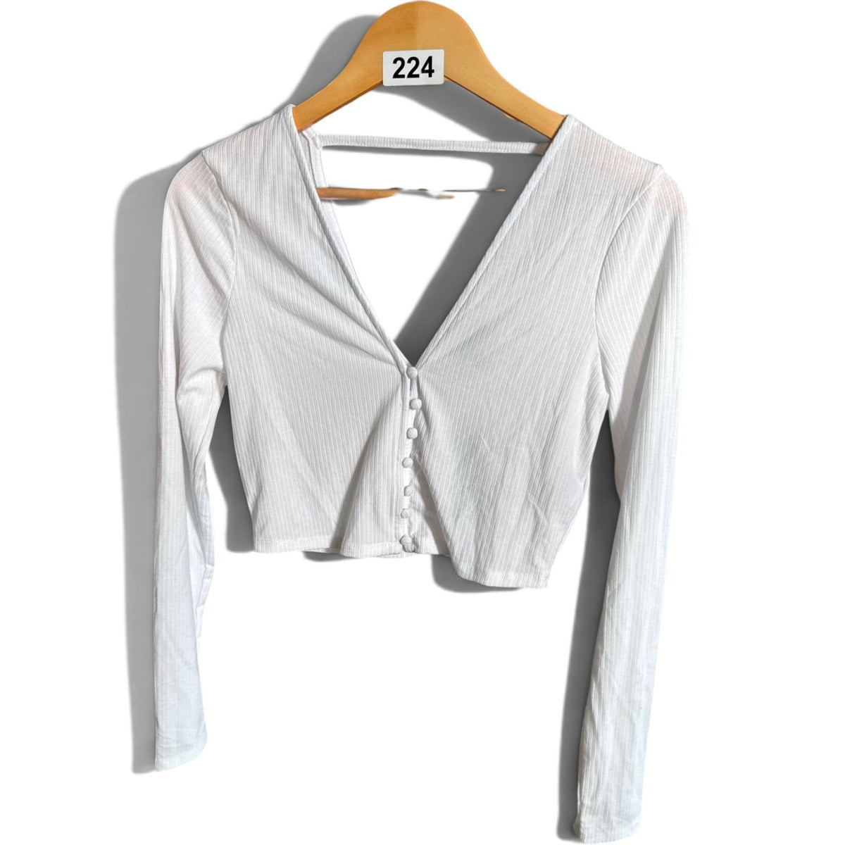 AFRM Blanc Ribbed Knit V-Neck Cropped Cardigan Top White Size M AET028113