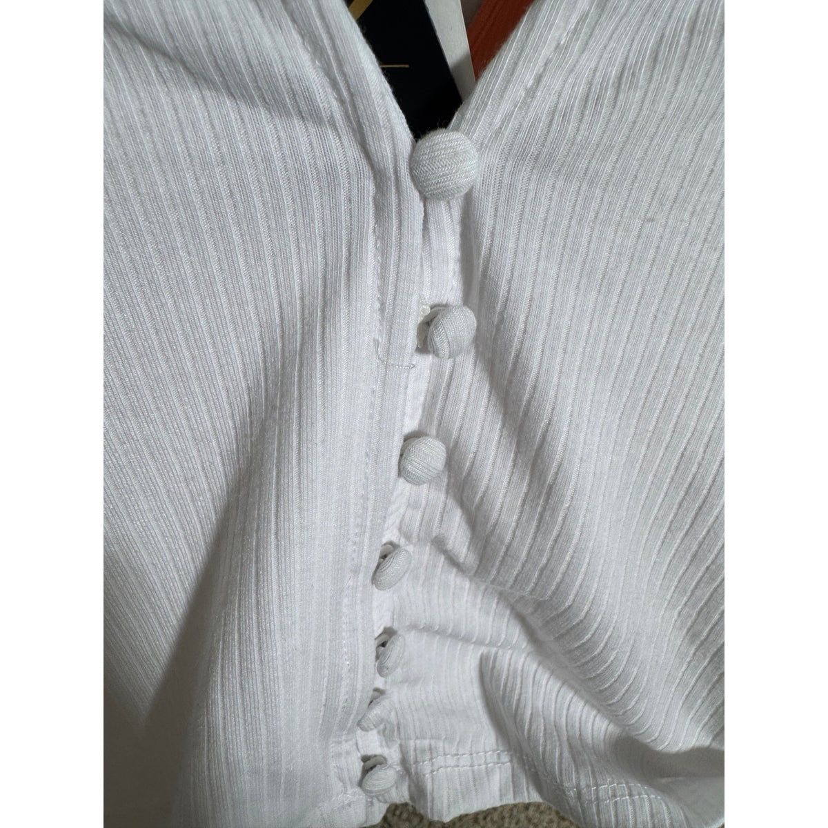 AFRM Blanc Ribbed Knit V-Neck Cropped Cardigan Top White Size M AET028113
