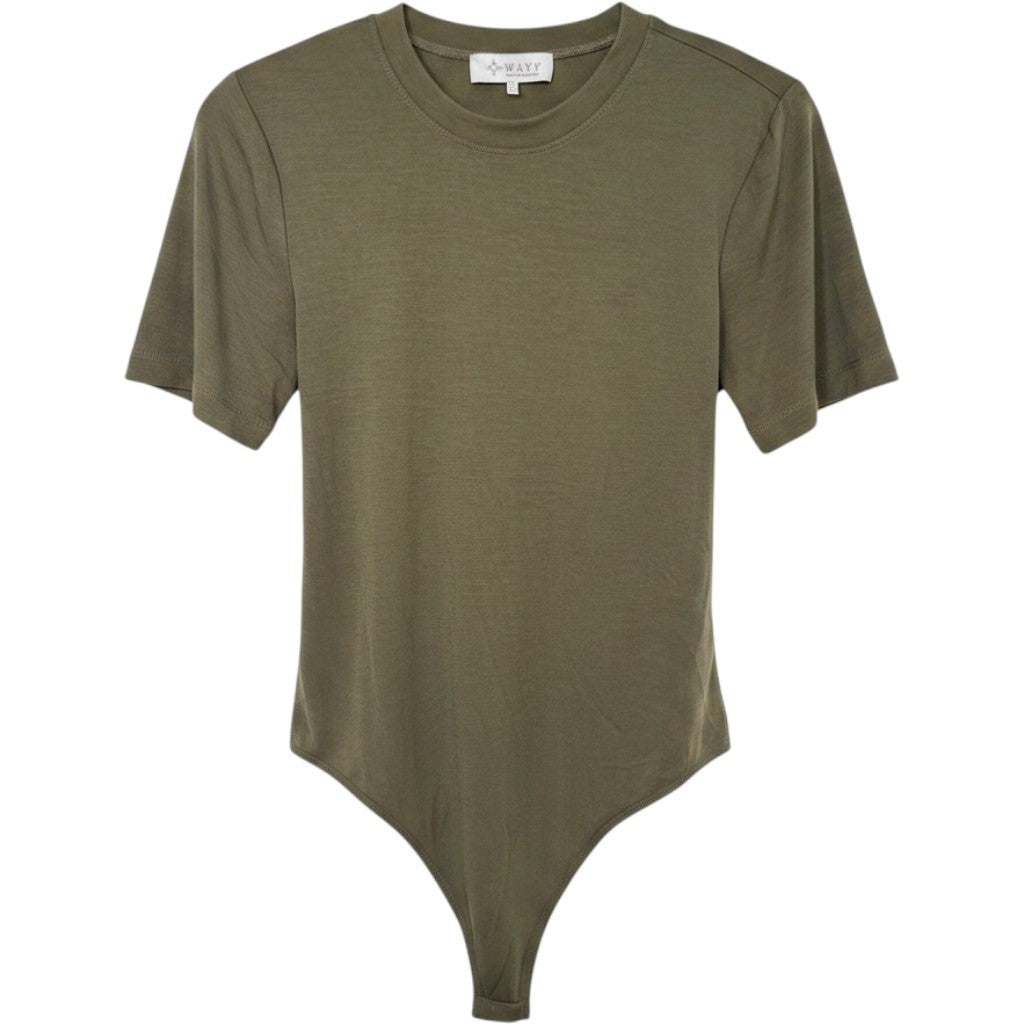 Wayy Women Olive Green Short Sleeve Crew Neck Snap Closure Bodysuit Small