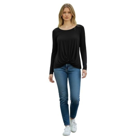 Nordstrom Rack Womens Black Long Sleeve Front Knot Scoop Neck Top XS MM463651MI