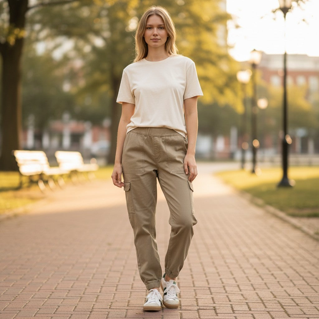 Buckle Black Women Pull-On Jogger Pale Olive Cargo Utility Pants V29108 Size M