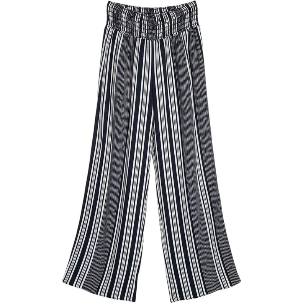 Boom Boom Jeans BBJ Navy White Striped Wide Leg Smocked Pants V14357Z