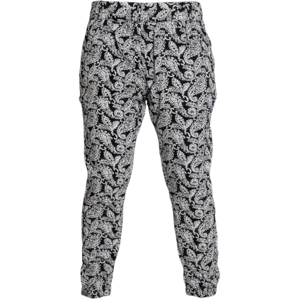Womens Black White Paisley Print Tapered High Rise Ankle Pants with Pockets