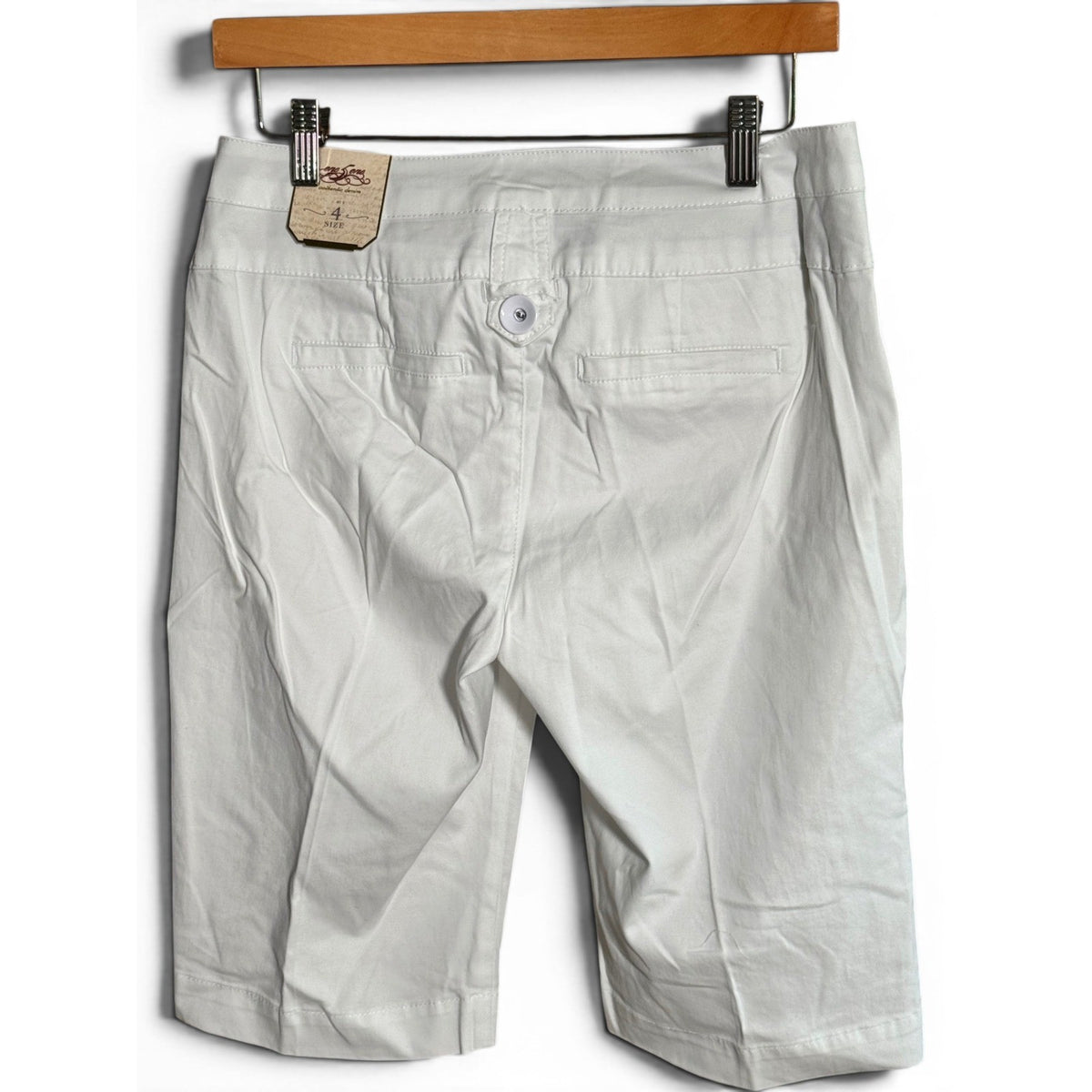 One 5 One Womens White Bermuda Shorts High Rise Stretch Button Waist MSN7255Z
