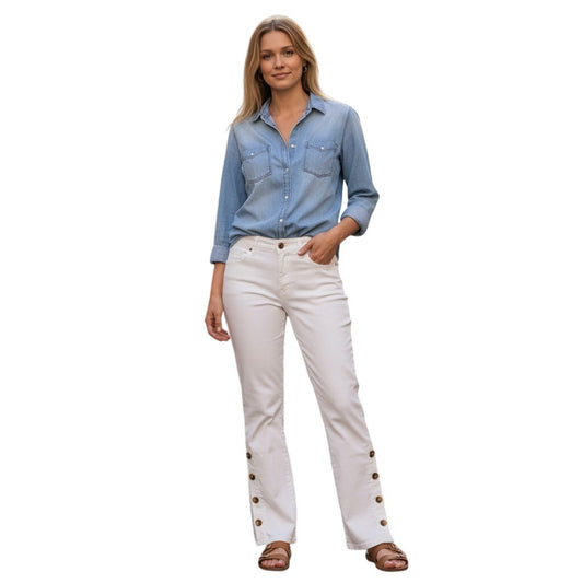 151 Womens White Mid Rise Bootcut Jeans Side Button Detail MV20836Z New Size 8