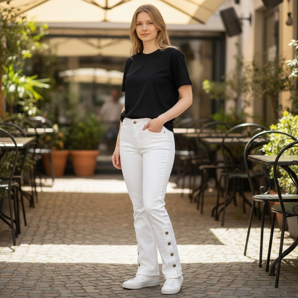 151 Womens White Mid Rise Bootcut Jeans Side Button Detail MV20836Z New Size 8