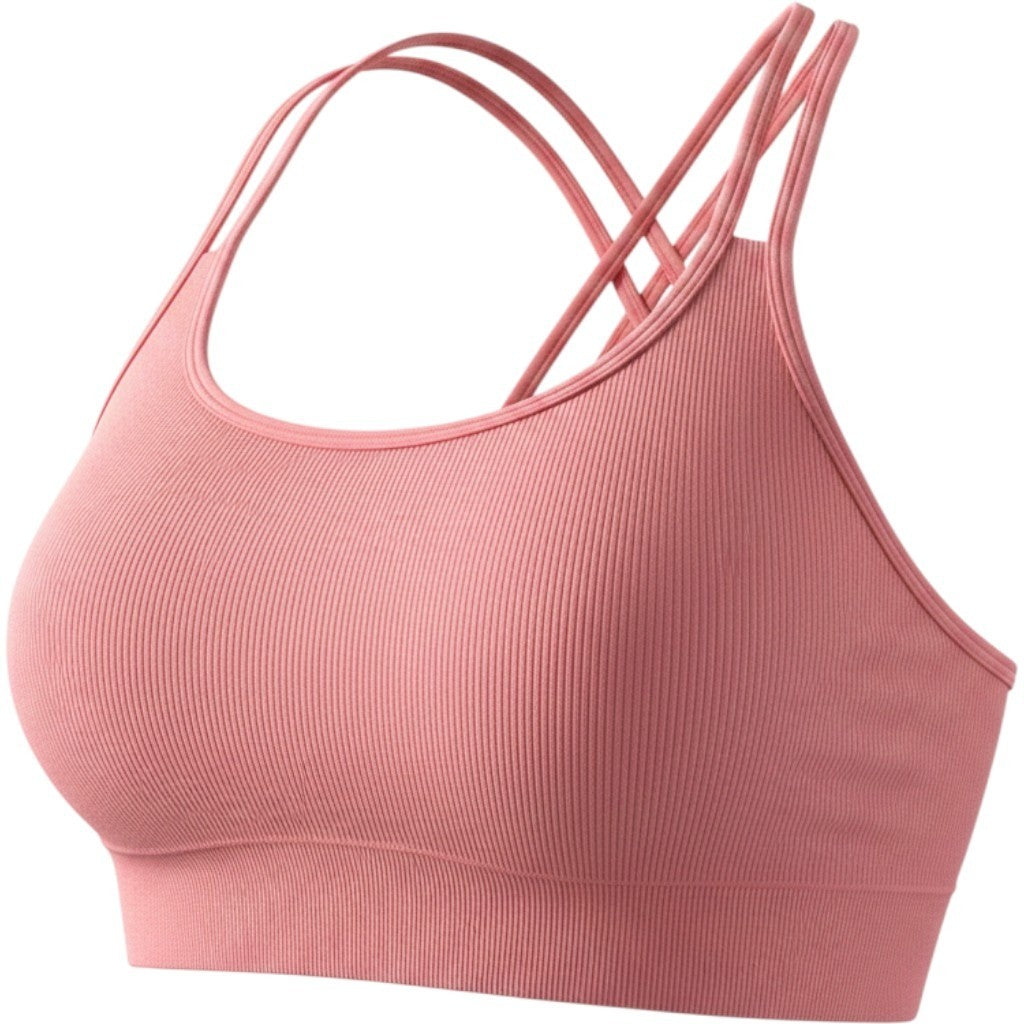 GB ATHELETICS Pink Ribbed Seamless Strappy Criss Cross Back Sports Bra Yoga M