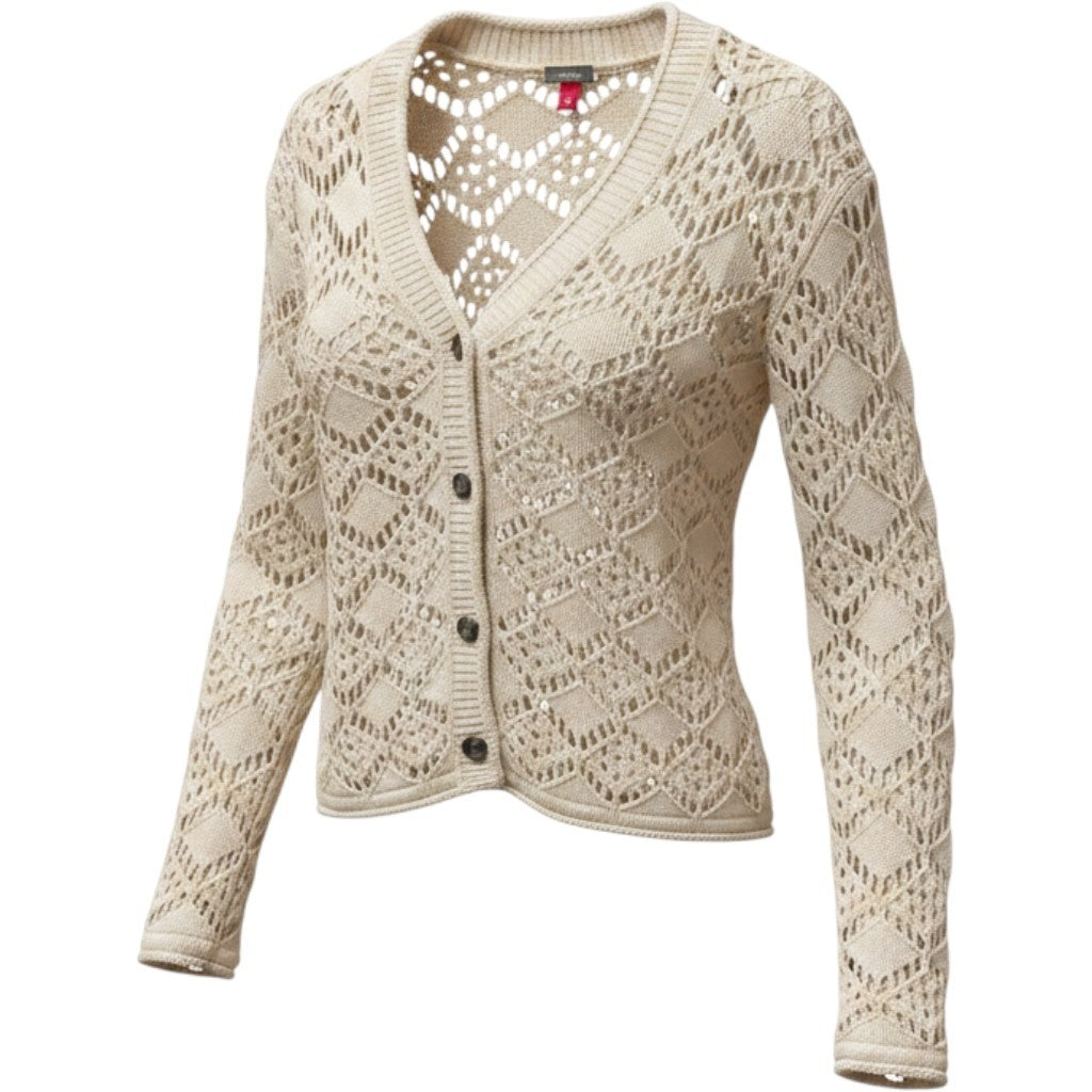Vince Camuto Womens Pointelle Knit Cardigan Almond Cream V-Neck Sweater 91325213